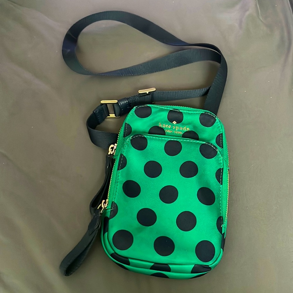 Kate Spade Crossbody Bag Purse Green Navy Blue Polka Dot Small Fun Cute …
